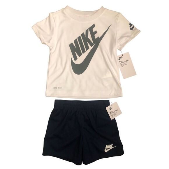 Nike Baby 2pc Dri-fit Tee and Shorts set Size 24M White/ Midnight Navy - Picture 2 of 8